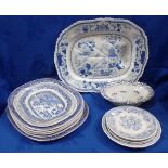 A 19TH CENTURY TRANSFER PRINTED MEAT PLATE WITH AN ARMORIAL BORDER