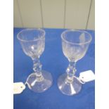 TWO ENGRAVED CORDIAL GLASSES