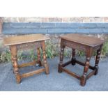 TWO REPRODUCTION OAK JOINT STOOLS