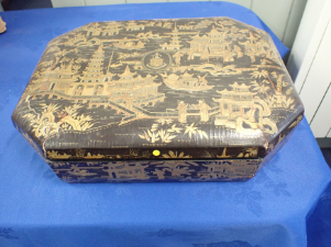 A CHINESE BLACK AND GILT LACQUERED BOX