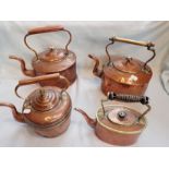 A COPPER AND BRASS KETTLE WITH TURNED HANDLE