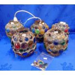 FIVE MIDDLE EASTERN STYLE PRESSED 'JEWELLED' HANGING LAMPS