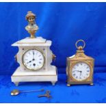 A VICTORIAN ALABASTER AND BRASS CLOCK