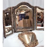 A MOULDED AND PAINTED COMPOSITION TRIPLE DRESSING TABLE MIRROR