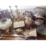 TWO PAIRS OF VICTORIAN BRASS CANDLESTICKS