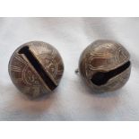 TWO CROTAL BELLS, MARKED 'I S'