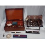 A 19TH CENTURY JEWELLERY BOX AND OTHER ITEMS
