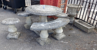 A RECONSTITUTED STONE GARDEN TABLE AND SEATS - Image 2 of 2