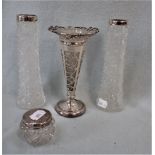 A SILVER MOUNTED TRUMPET VASE