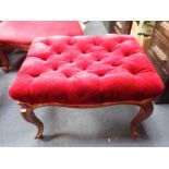 A VICTORIAN WALNUT FOOTSTOOL, A REPRODUCTION MARQUETRY DINING TABLE