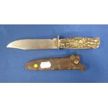 A GERMAN HUNTING KNIFE WITH FOLDING TOOLS