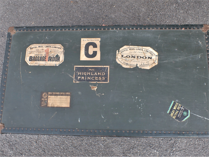 AN EARLY 20TH CENTURY TRAVELLING WARDROBE TRUNK, WITH LABELS - Image 3 of 3