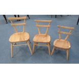 THREE ERCOL DOUBLE BAR STACKING CHAIRS