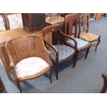 A LOUIS XV STYLE BEECHWOOD AND CANED FAUTEUIL DE BUREAU