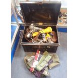 SMALL METAL TRUNK OF MILITARY ITEMS