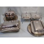 A COLLECTION OF SILVER PLATED SERVING DISHES