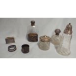 A SILVER MOUNTED HIP FLASK AND OTHER SIMILAR ITEMS