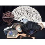 A VICTORIAN MOTHER-OF-PEARL AND LACE FAN