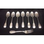 SEVEN SILVER TABLESPOONS AND ONE FORK