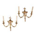 A PAIR OF GILT-GESSO TWIN LIGHT WALL APPLIQUES, IN GEORGE III STYLE,