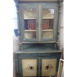 A 19TH CENTURY FRENCH PROVINCIAL STYLE PAINTED CORNER DISPLAY CUPBOARD