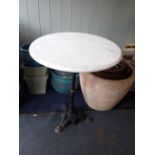 CAST IRON CAFE TABLE WITH CIRCULAR MARBLE TOP