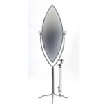 Wrought iron cheval mirror with double candlestick, 173cm high