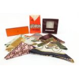 Vintage silk scarves including Hermes Les Voitures, Christian Dior and Rodier