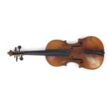 Old wooden violin bearing an Antonius Stradivarius Cremonensis paper label to the interior