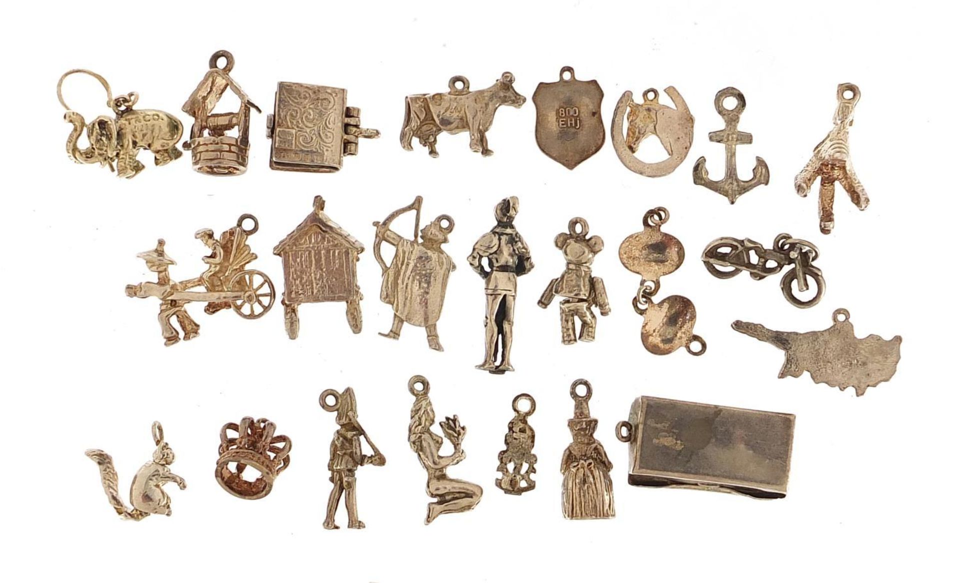 Collection of silver charms including Rupert Bear, hinged first aid box, vintage motorcycle, - Image 4 of 8