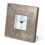 Carrs, silver desk alarm clock, London hallmarked, 12cm x 12cm