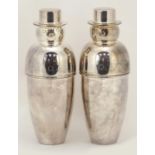 Pair of silver plated snowmen design cocktail shakers, each 26.5cm high