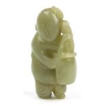 Chinese celadon jade carving of a boy, 7cm high