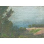 Antrim Beach, Irish school oil on board, Rowley Gallery label verso, mounted and framed, 16.5cm x