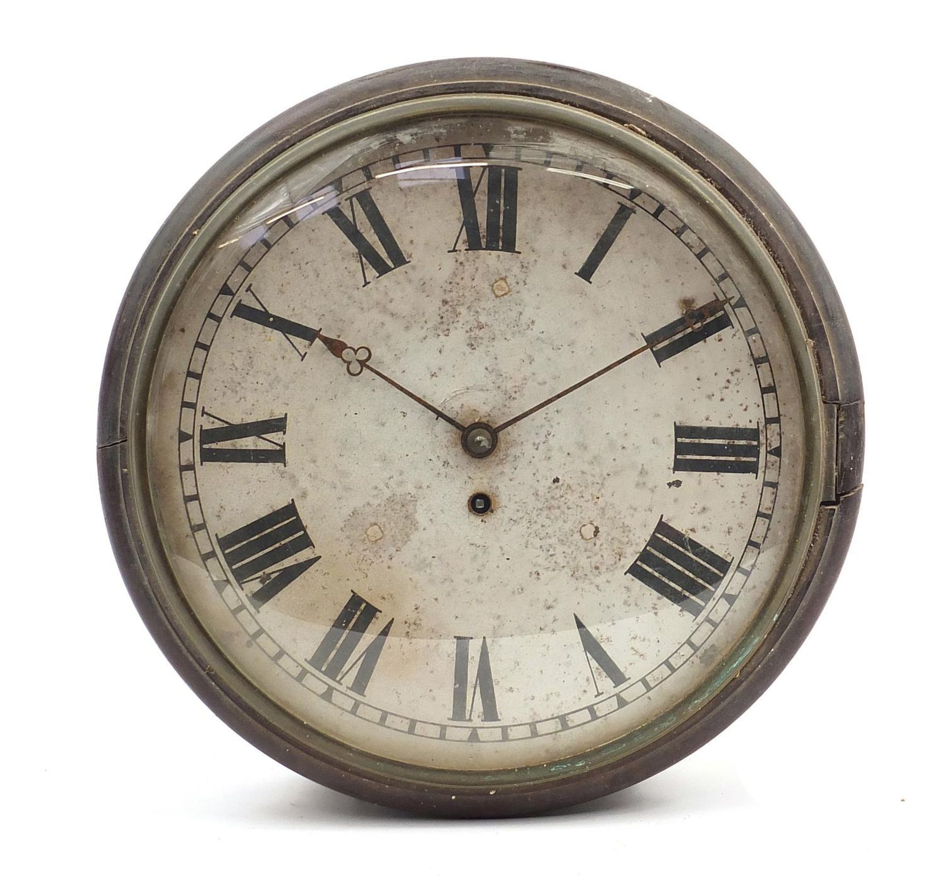 Victorian mahogany fusée wall clock with convex glass, 36cm in diameter