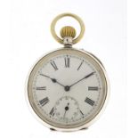 Gentlemen's silver open face pocket watch with subsidiary dial, 47mm in diameter