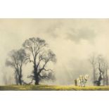 David Shepherd - Winter plough, oleograph, mounted and framed, 74cm x 49cm excluding the mount and