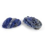 Two Chinese lapis lazuli pendants, including one carved with a bird, the largest 7cm wide