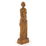 Light wood carving of a standing nude female, 31.5cm high