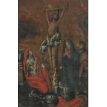 The Crucifixion, 18th century Greek school oil on canvas, framed and glazed, 31cm x 21.5cm excluding