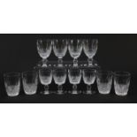 Three sets of four Waterford Crystal Colleen pattern glasses, the largest each 12cm high
