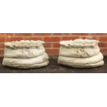 Pair of stoneware garden sack design planters, 25cm high x 40cm wide