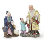 Chinese porcelain figure with swan and figure group of an Emperor with child, the largest 25cm high