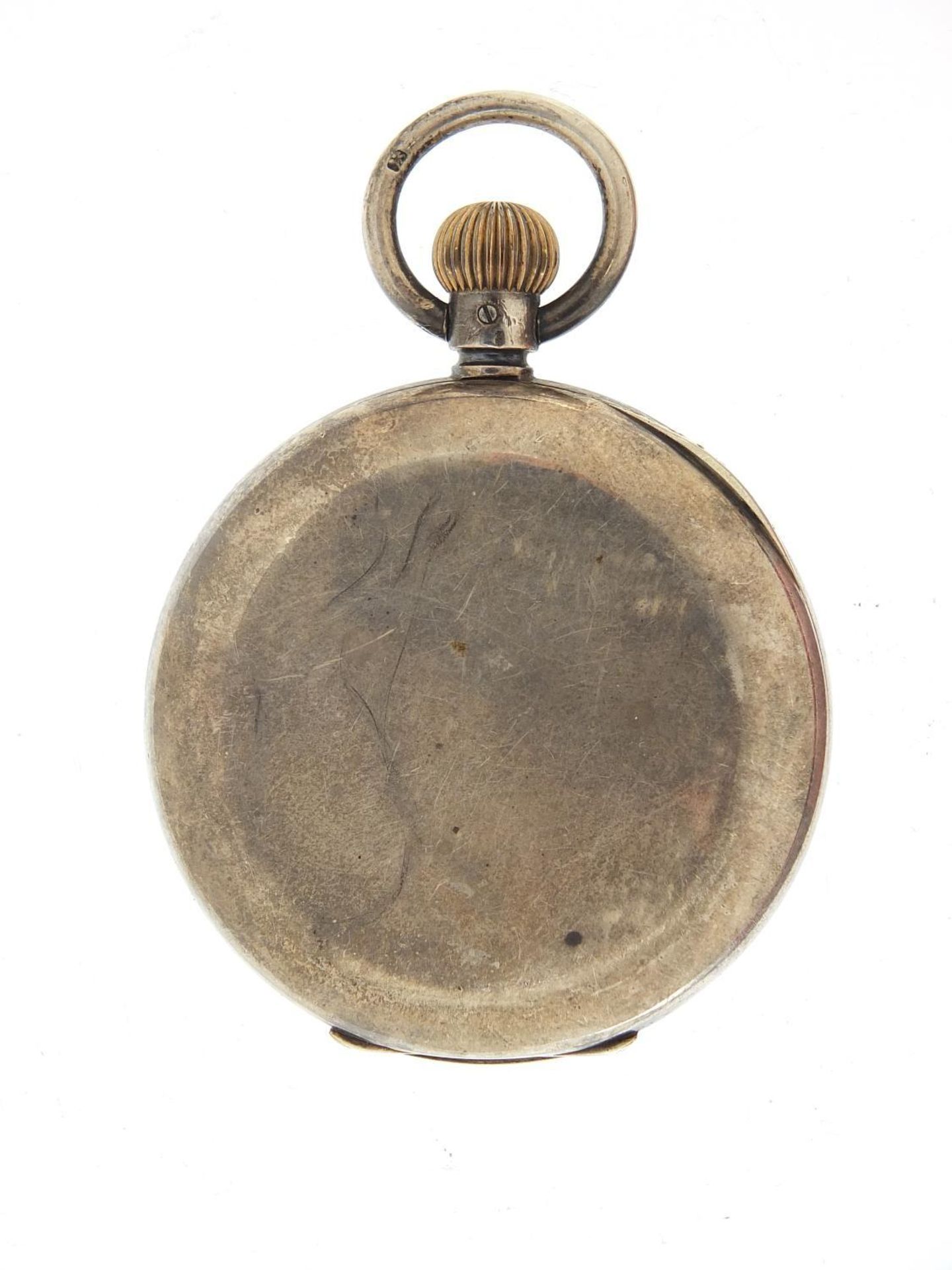Gentlemen's silver half hunter pocket watch with enamel dial, 49mm in diameter - Image 4 of 5