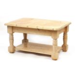 Stripped pine coffee table with under tier, 48cm H x 91cm W x 61cm D