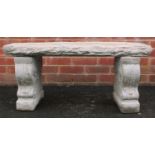 Stoneware garden bench with naturalistic top, 43cm high x 98cm wide