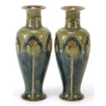 Ethel Beard for Royal Doulton, pair of Art Nouveau stoneware baluster vases decorated with