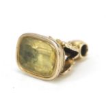 Victorian gold coloured metal citrine fob, 2.8cm high, 10.6g