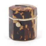 Georgian blonde tortoiseshell and ivory hexagonal ring box with fitted interior, 3.5cm high