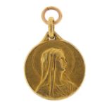 Continental gold coloured metal Madonna pendant, 2cm high, 2.7g